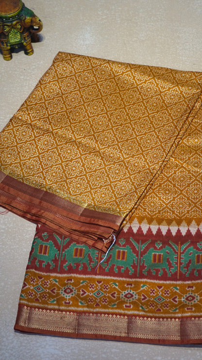 Semi Pattola Saree Kolam Print - Mustard