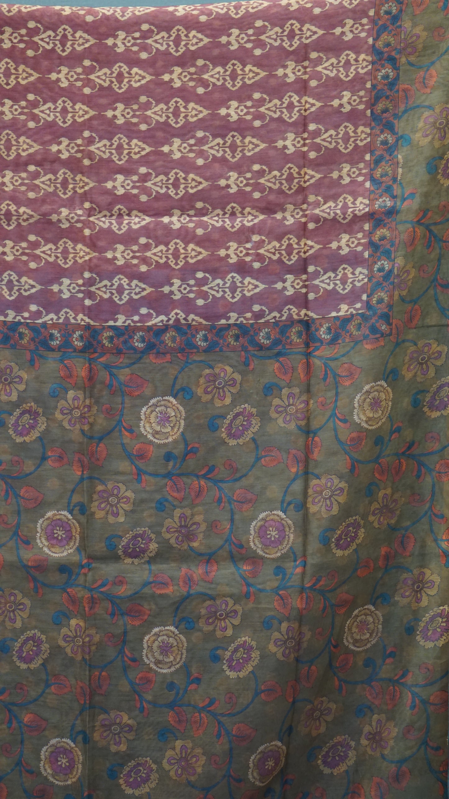 Chanderi Saree Ikkatkari Print - Sandal & Pink