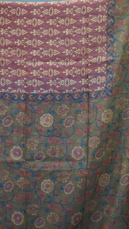 Chanderi Saree Ikkatkari Print - Sandal & Pink