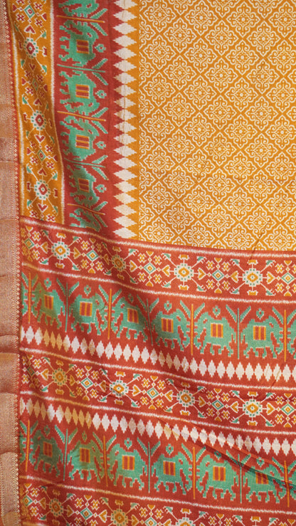 Semi Pattola Saree Kolam Print - Mustard