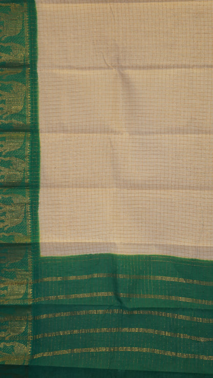 Sungudi Cotton Saree Checks - Sandal & Green