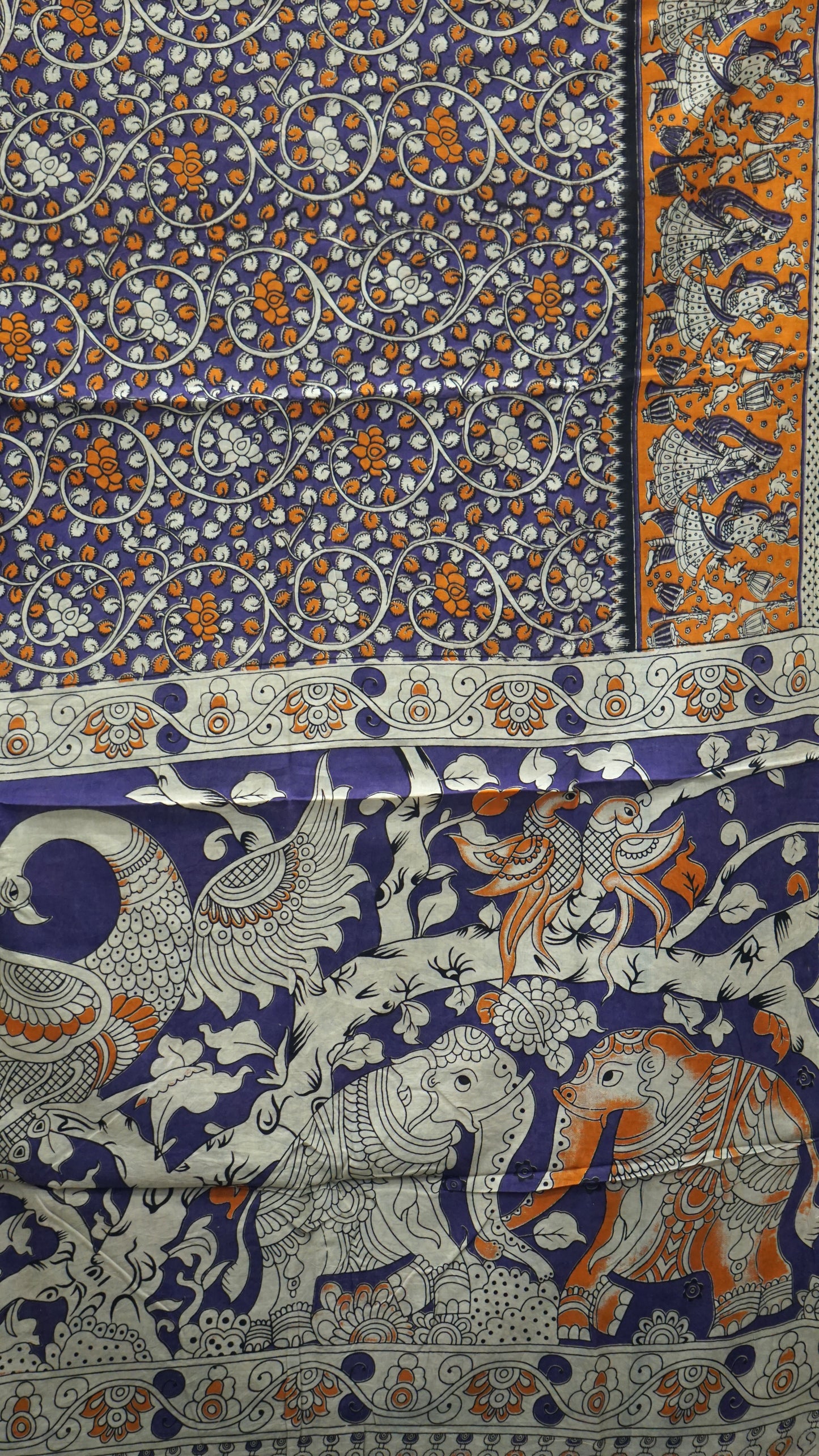 Kalamkari Saree Cotton - Violet With Orange Border