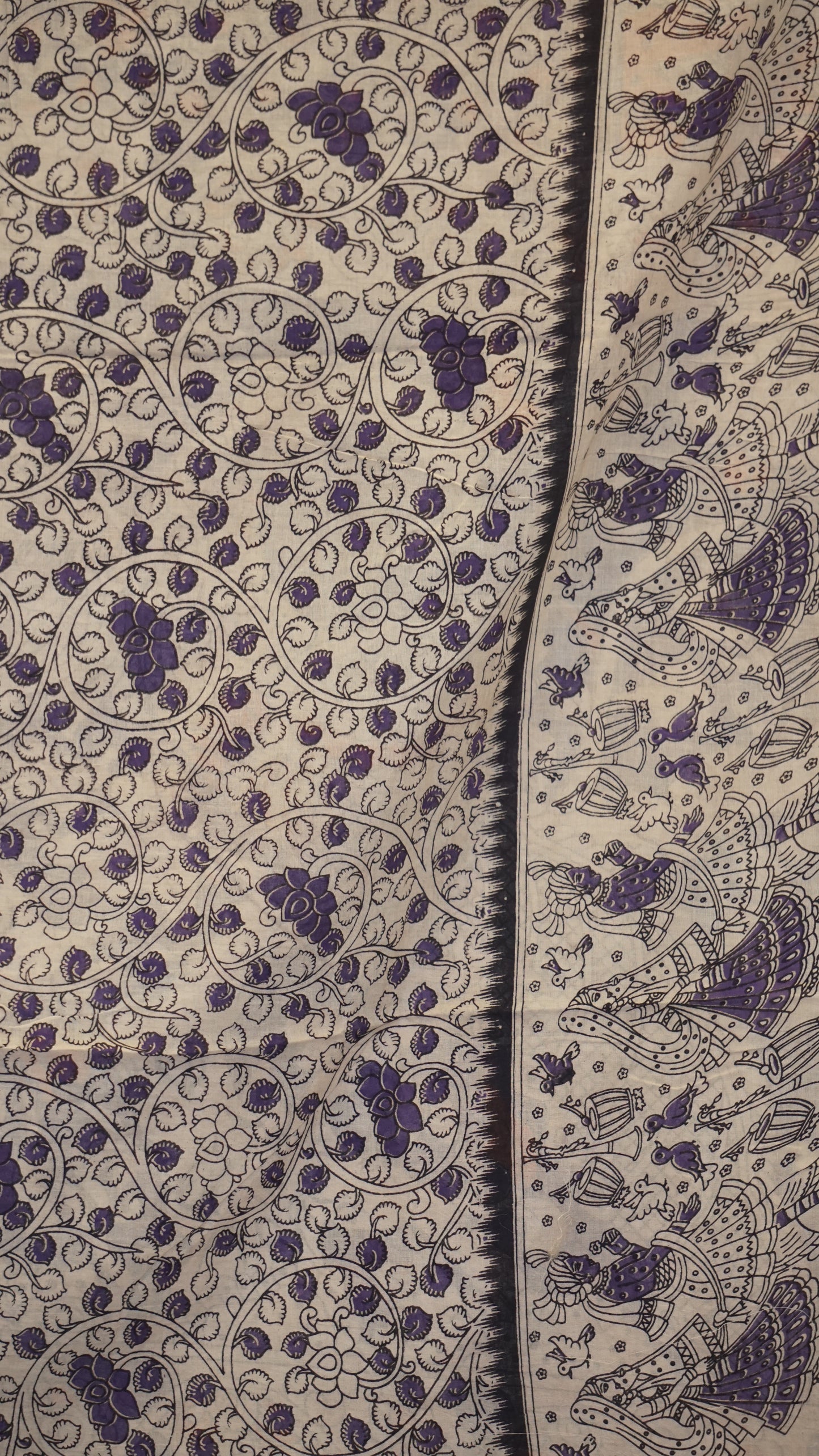 Kalamkari Saree Cotton - Violet With Orange Border
