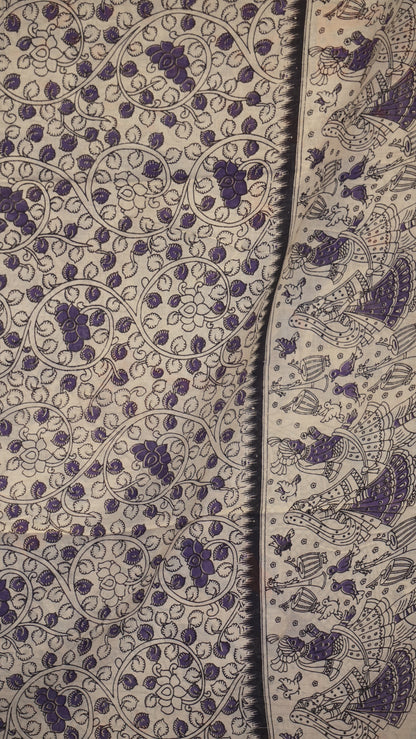 Kalamkari Saree Cotton - Violet With Orange Border