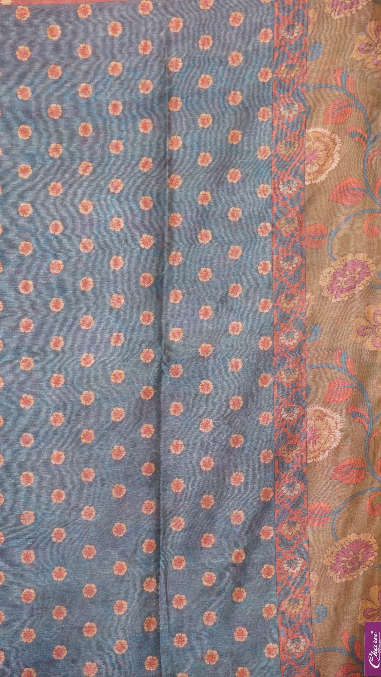 Chanderi Saree Ikkatkari Print - Sandal & Pink