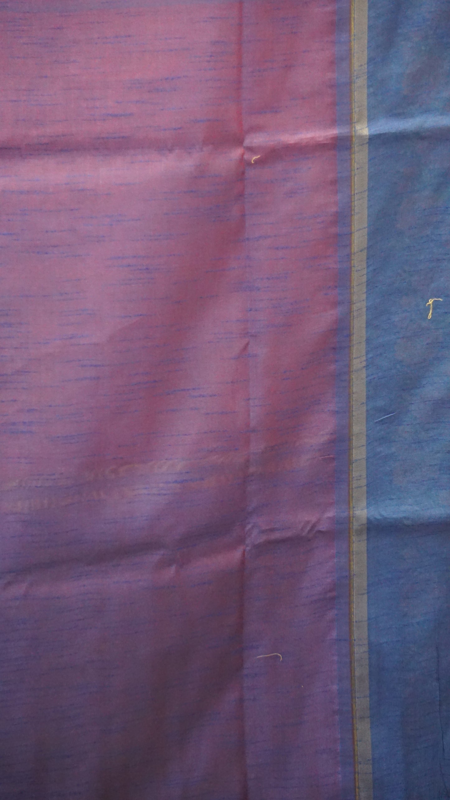 Semi Raw Silk Saree - Dark Pink With Navy Blue Floral Border