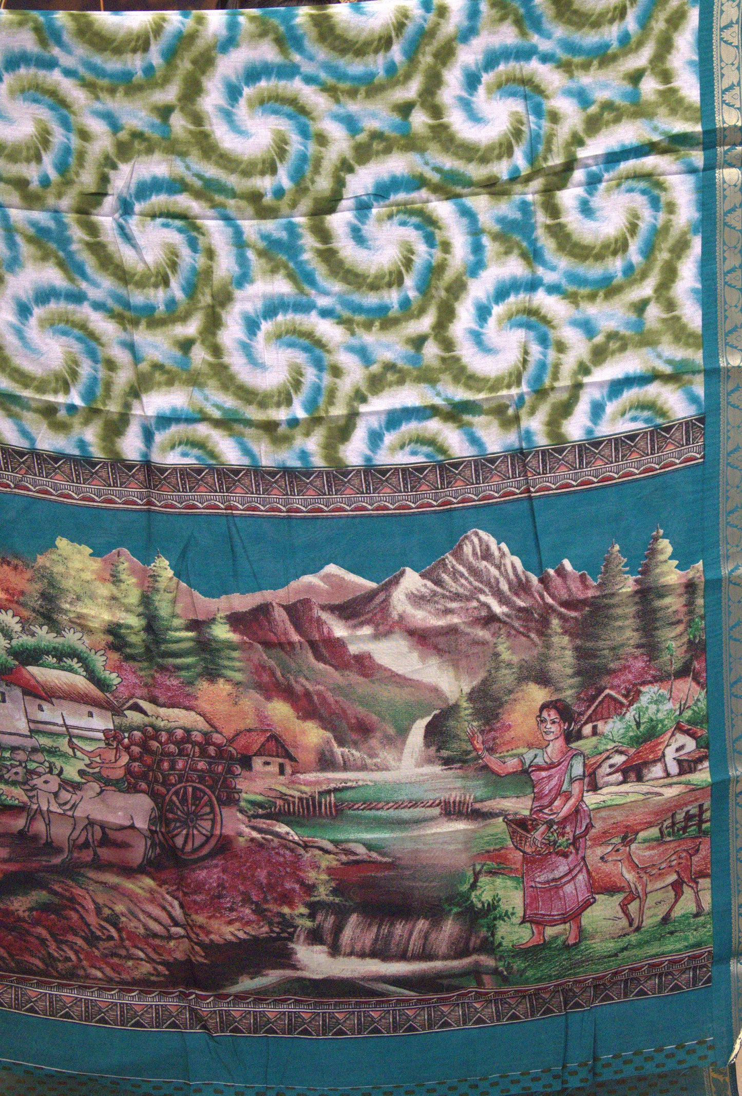 Malai Cotton With Shibori Print-Teal Green