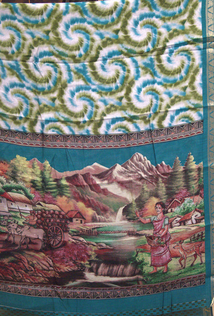 Malai Cotton With Shibori Print-Teal Green