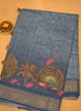 Semi Chanderi Saree Peacock Print-Blue thumbnail