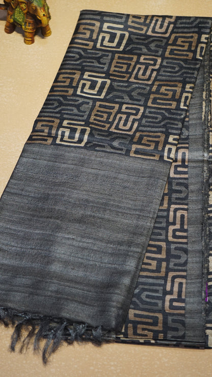 Pure Tussar Saree - Grey