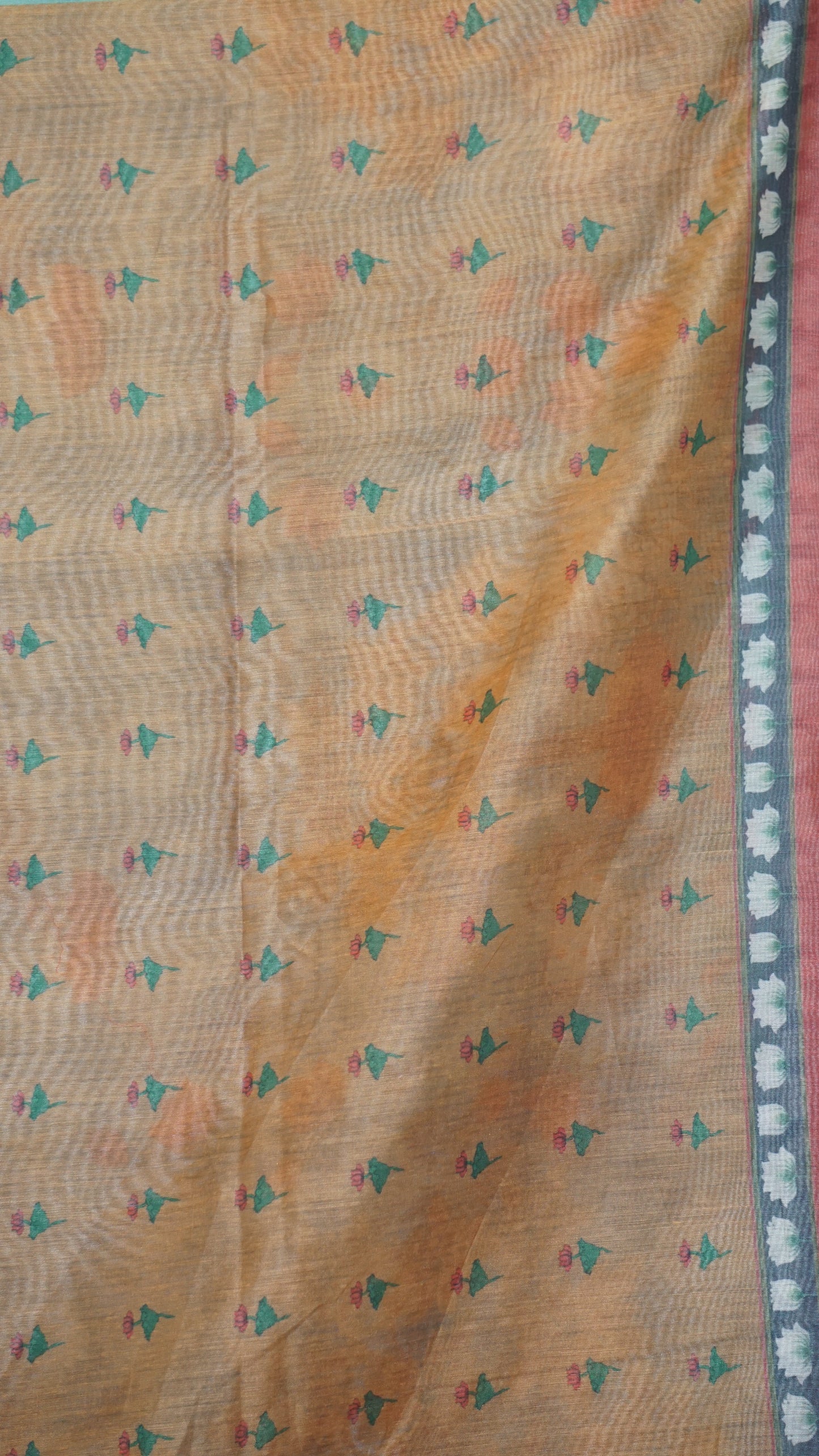Chanderi Saree Pichwai Print - Teal Blue