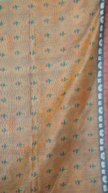 Chanderi Saree Pichwai Print - Teal Blue
