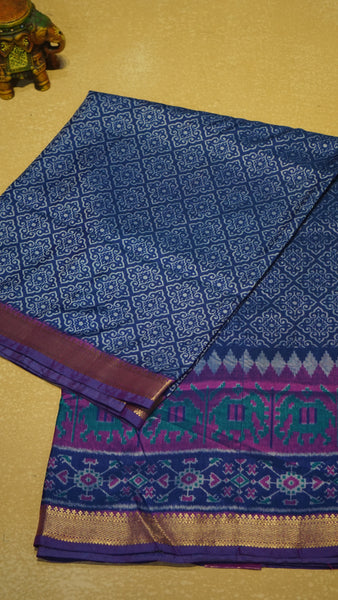 Semi Pattola Saree Kolam Print - Blue