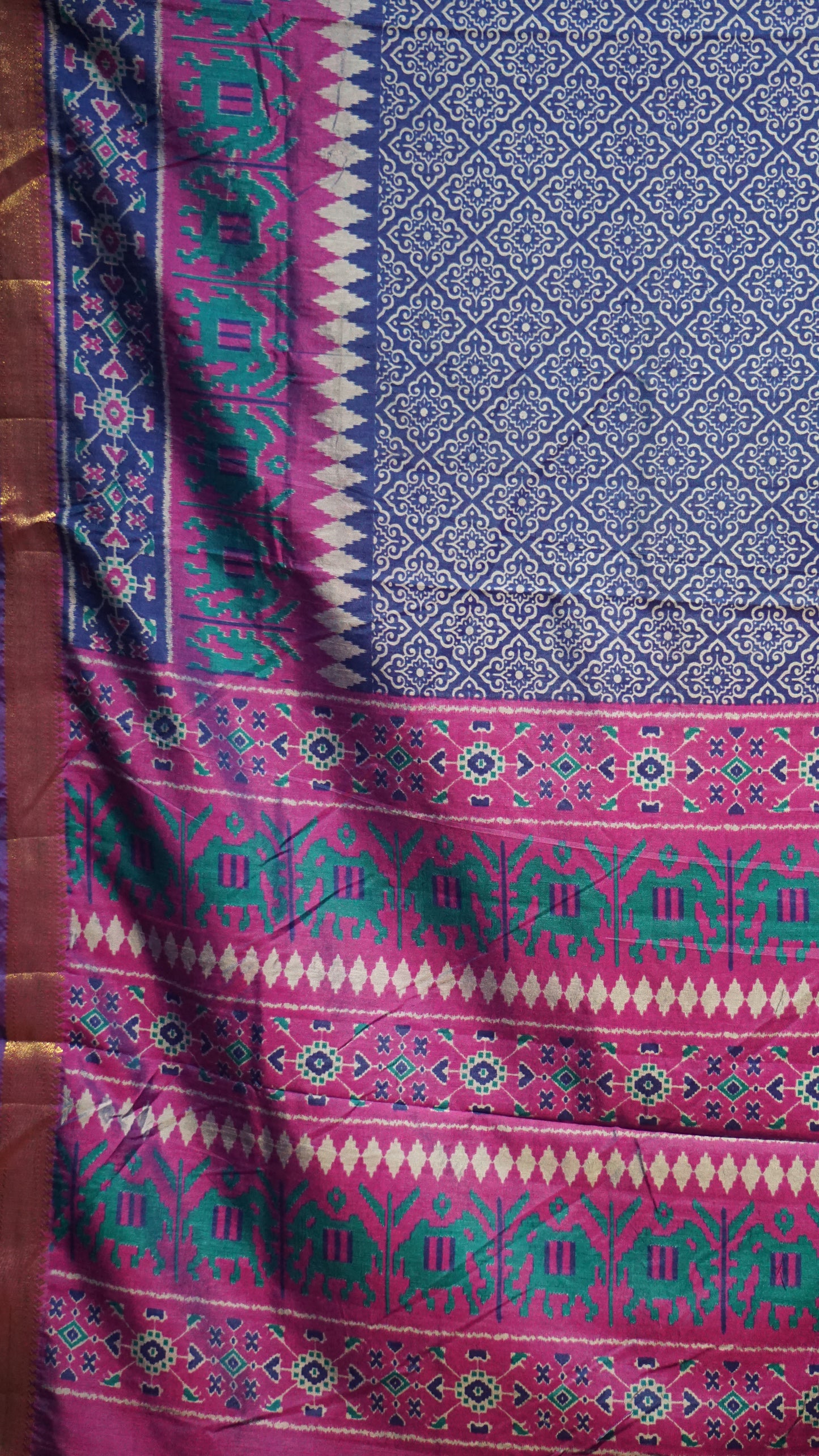 Semi Pattola Saree Kolam Print - Blue