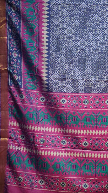 Semi Pattola Saree Kolam Print - Blue