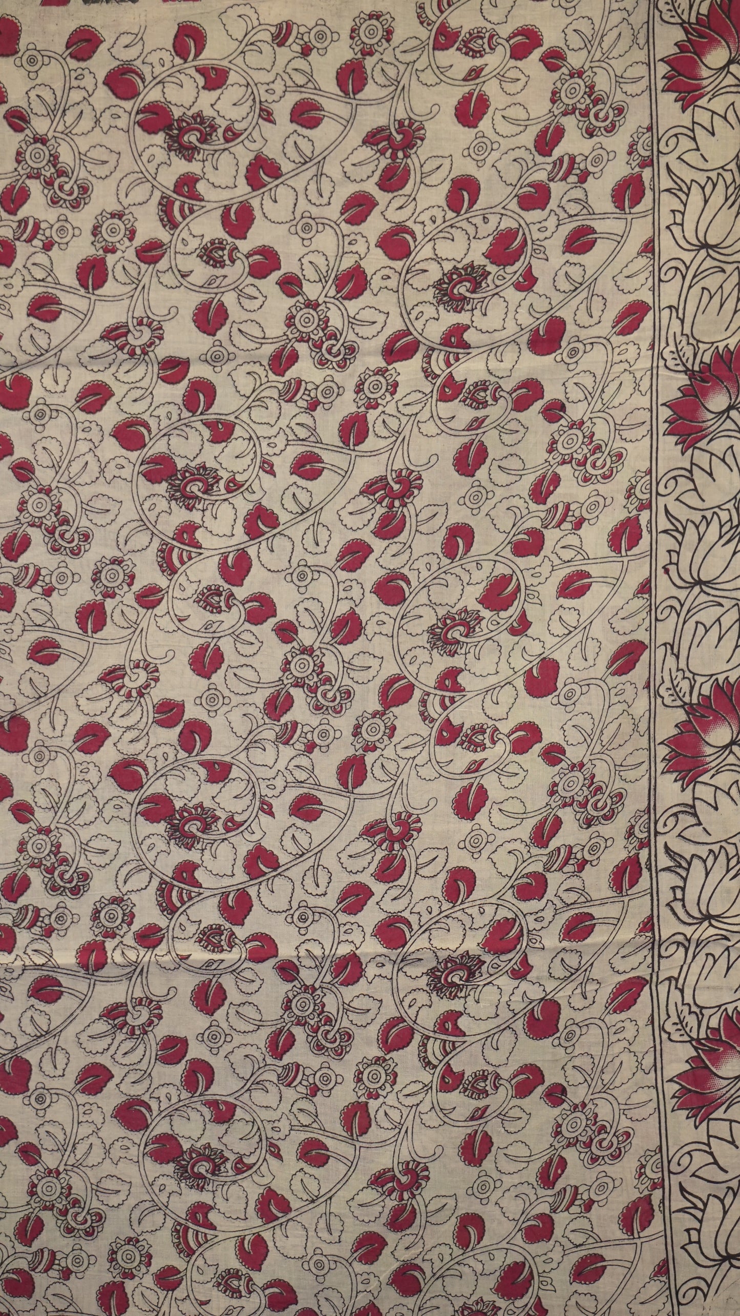 Kalamkari Saree Cotton - Beige With Green Border