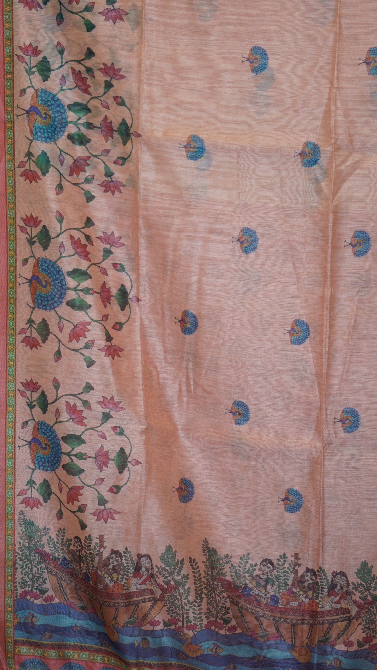 Chanderi Saree Pichwai Print - Peach