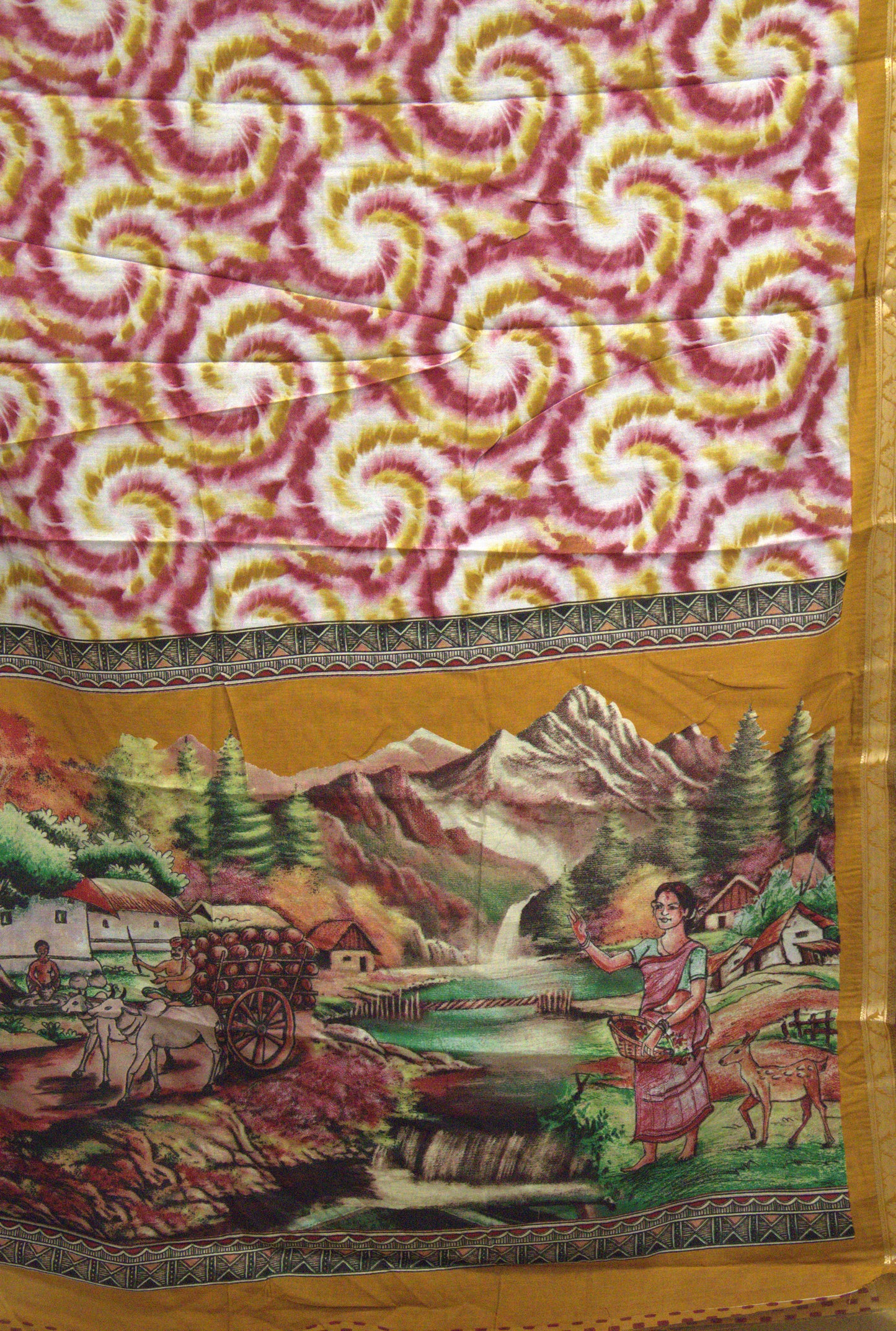 Malai Cotton With Shibori Print-Maroon Mustard