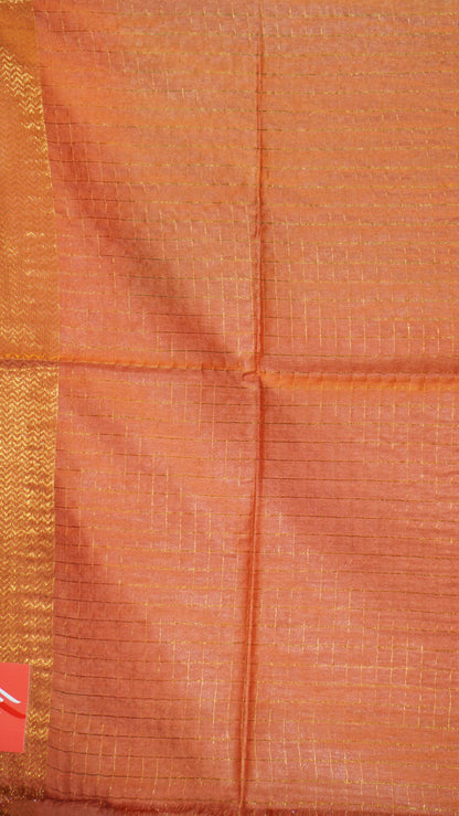 Bhagalpur Tussar Saree Checks - Light Green & Orange