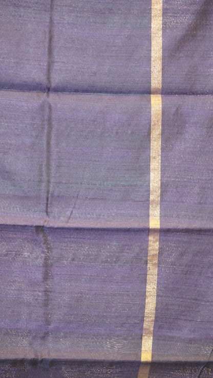 Pure Dupion Silk Saree - Parrot Green With Navy Blue Border