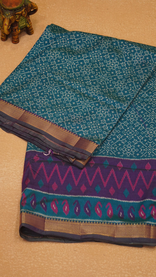 Semi Pattola Saree Pochampally Print - Teal Blue