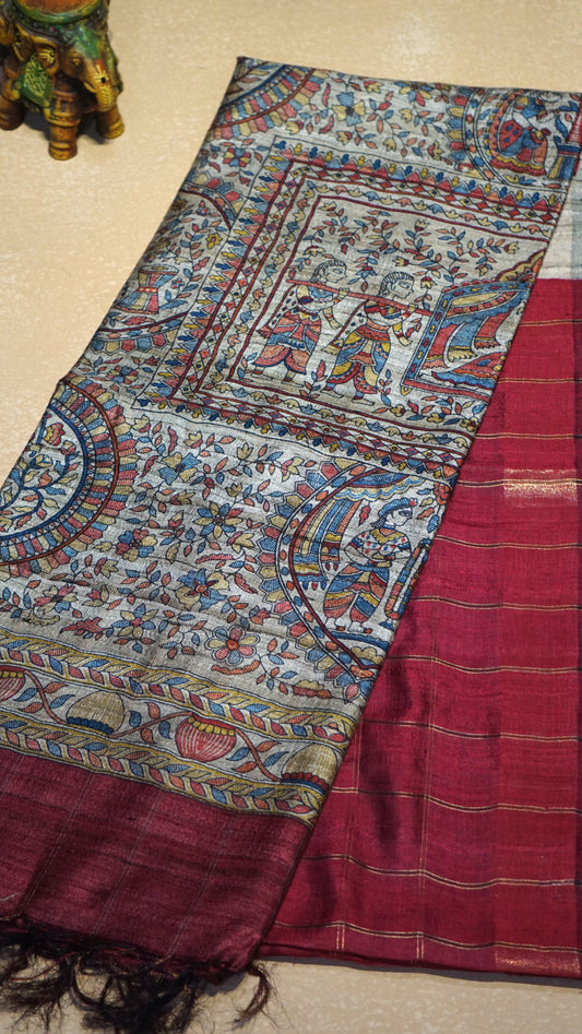 Pure Tussar Saree - Red