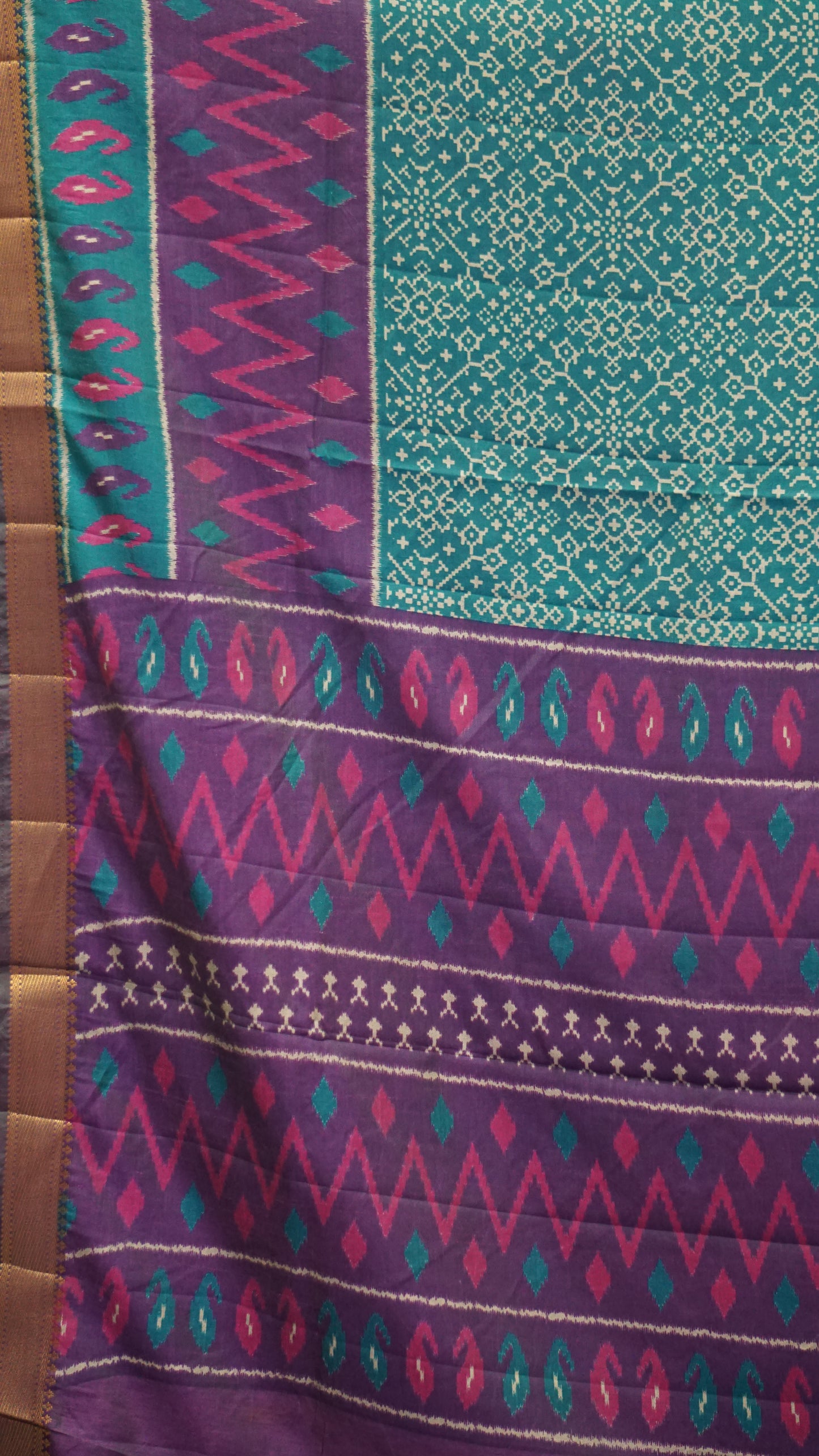 Semi Pattola Saree Pochampally Print - Teal Blue