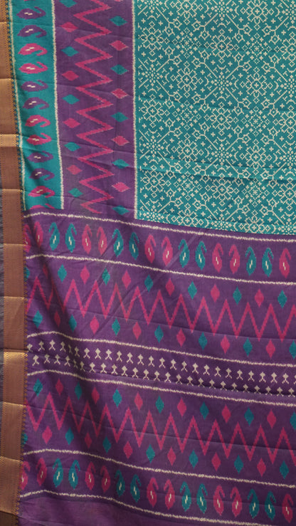 Semi Pattola Saree Pochampally Print - Teal Blue