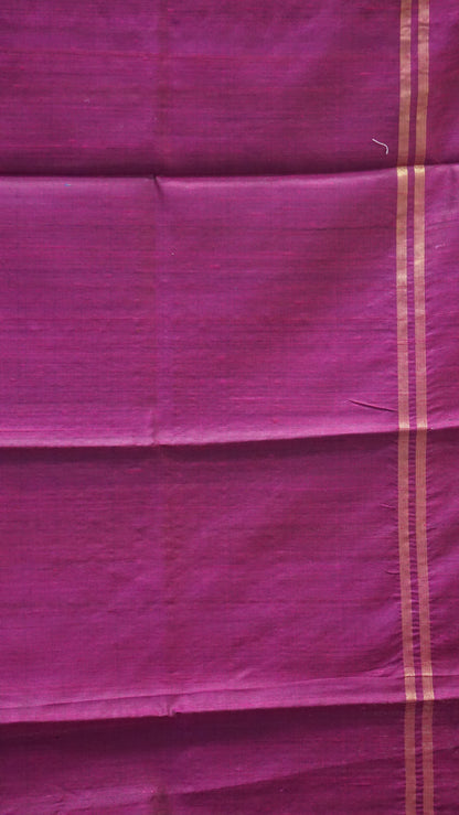 Pure Dupion Silk Saree - Bottle Green with Purple Border