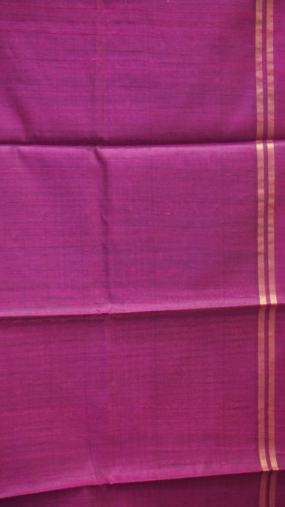 Pure Dupion Silk Saree - Green with Purple Border
