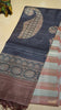 Pure Tussar Saree Checks - Peach & Navy Blue thumbnail