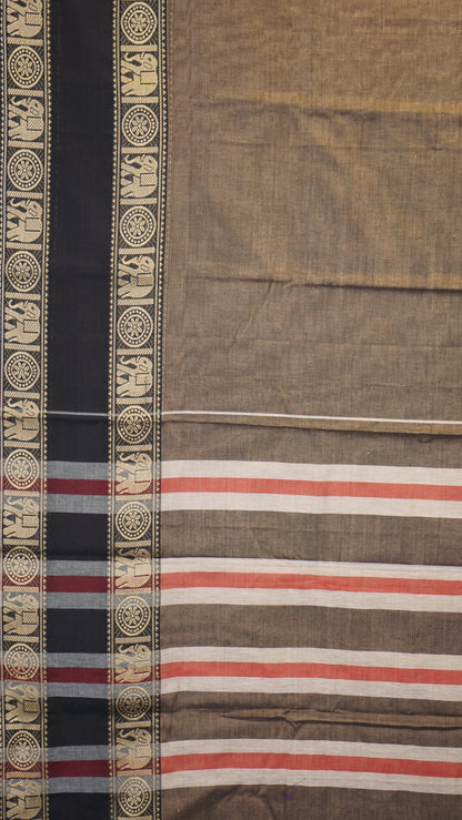 Narayanapet Cotton Saree Elephant Double Border Beige