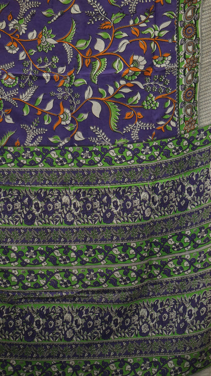 Kalamkari Saree Silk - Violet With Green Border