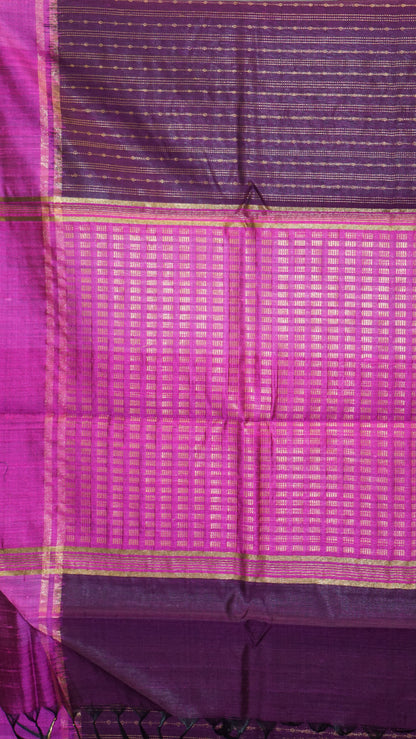 Pure Dupion Silk Saree - Magenta with Purple Border
