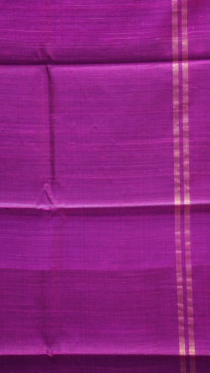 Pure Dupion Silk Saree - Magenta with Purple Border