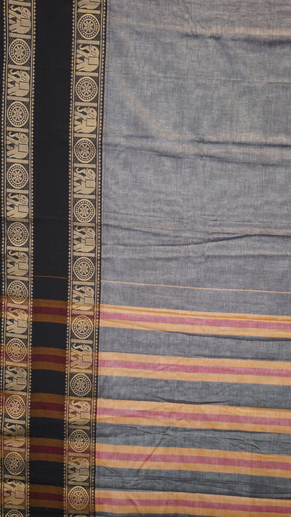 Narayanapet Cotton Saree Elephant Double Border Grey