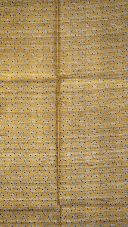 Pure Tussar Saree Checks - Mustard & Grey