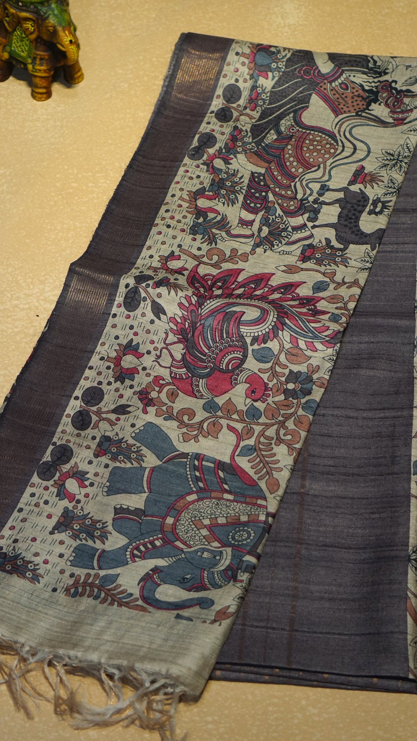Pure Tussar Saree - Chocolate Brown