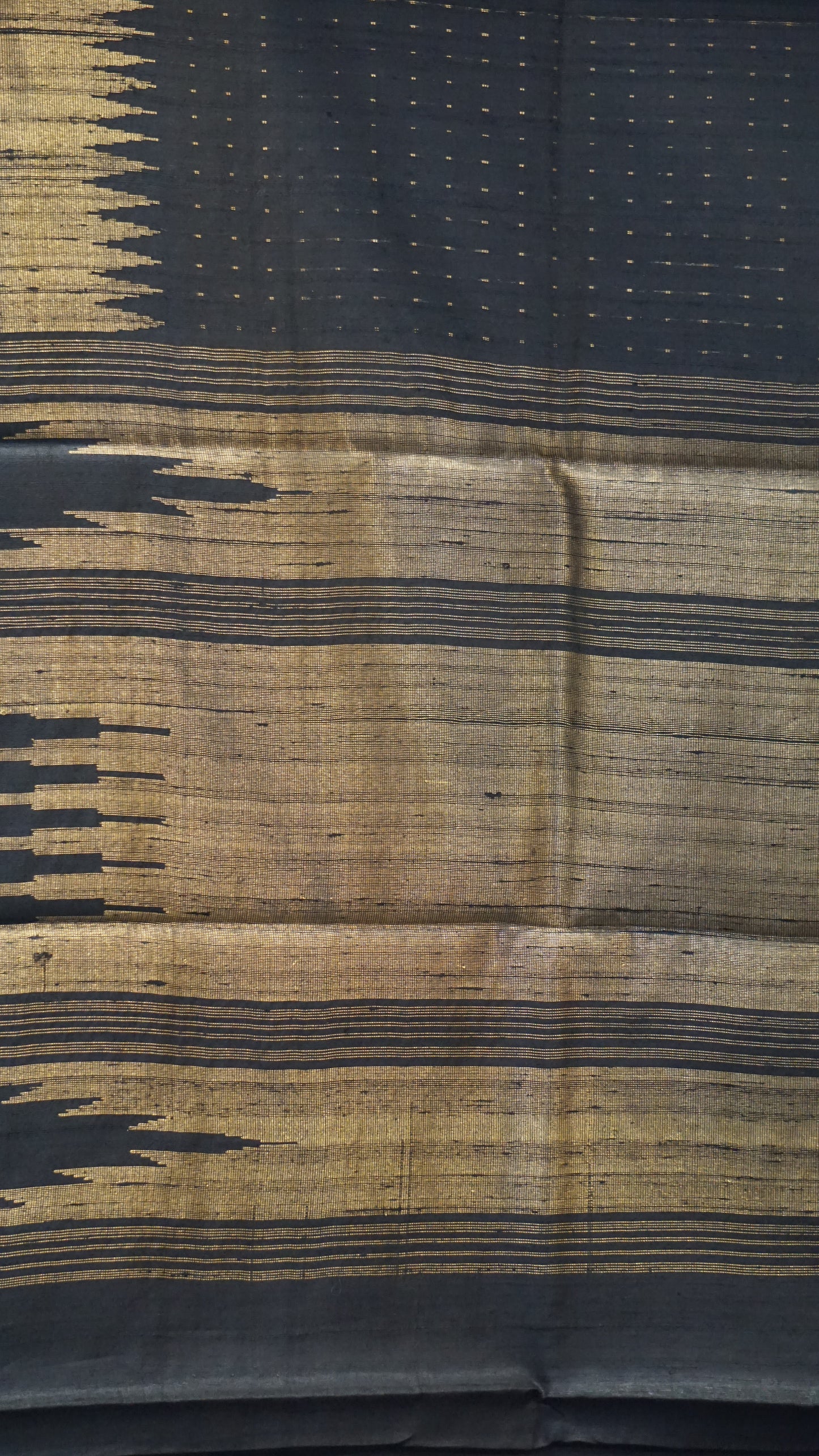 Pure Dupion Silk Saree - Black with Gold Zari
