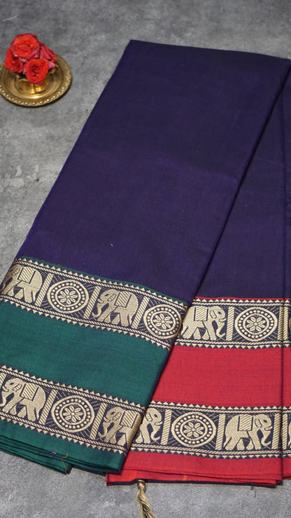 Narayanapet Cotton Saree Elephant Double Border Violet