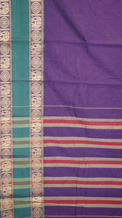Narayanapet Cotton Saree Elephant Double Border Violet