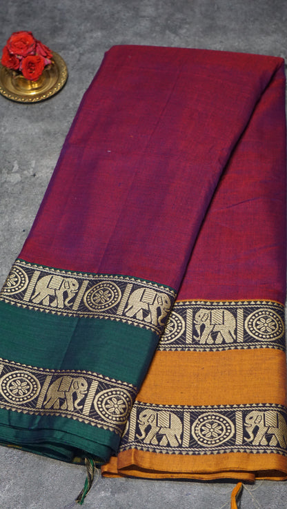 Narayanapet Cotton Saree Elephant Double Border Magenta
