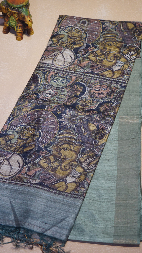 Pure Tussar Saree - Pista Green
