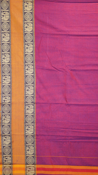 Narayanapet Cotton Saree Elephant Double Border Magenta