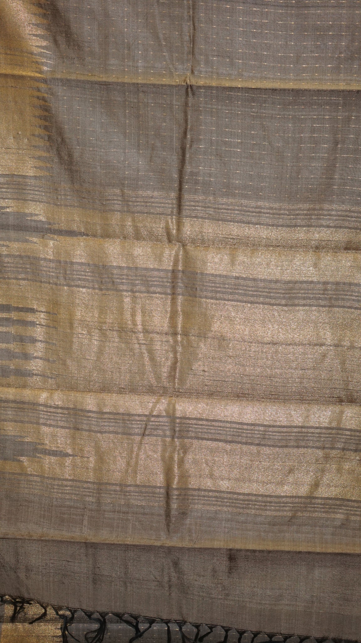 Pure Dupion Silk Saree - Grey with Gold Zari