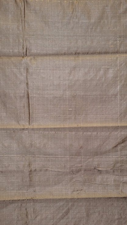 Pure Dupion Silk Saree - Grey with Gold Zari