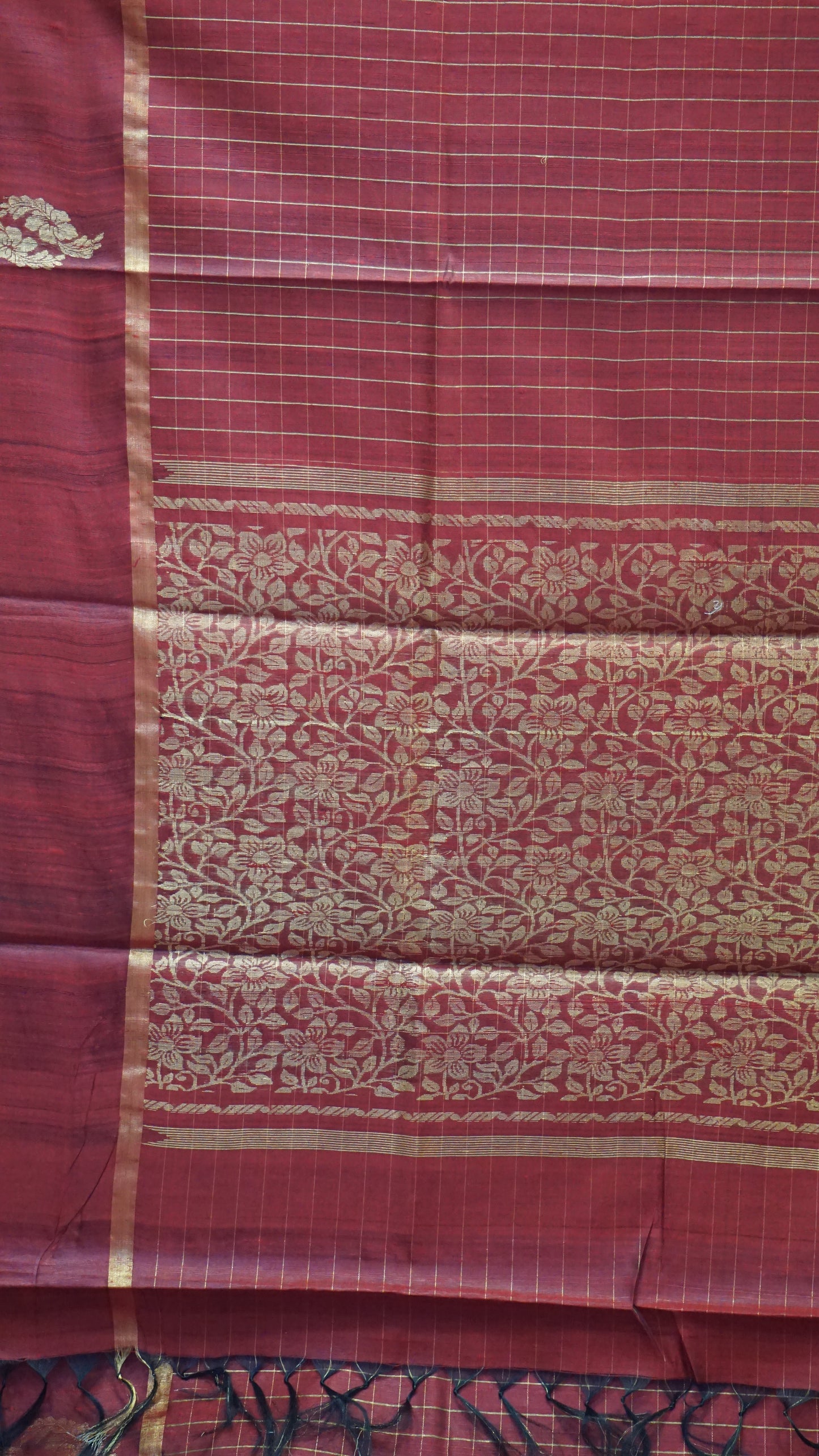 Pure Dupion Silk Saree Checks - Maroon