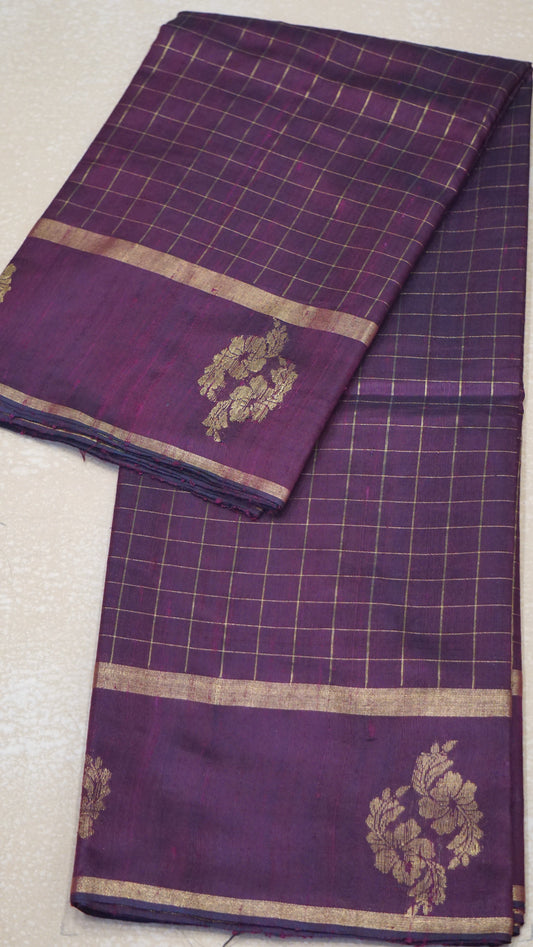 Pure Dupion Silk Saree Checks - Wine
