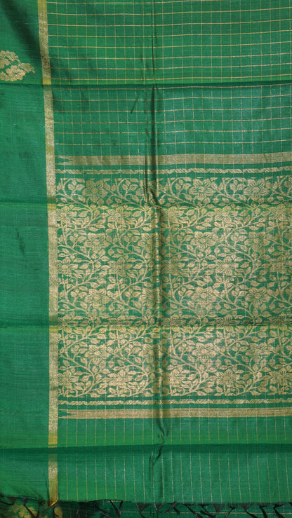 Pure Dupion Silk Saree Checks - Green