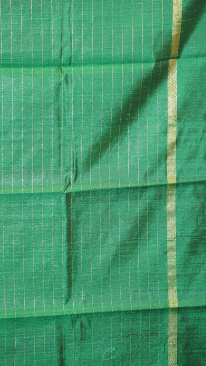 Pure Dupion Silk Saree Checks - Green